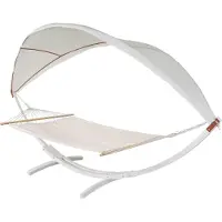 MCW Hangmat -J47, hangschommel tot 200 kg Zonnescherm MVG-houten frame 420 cm 2 personen ~ wit, crèmewit