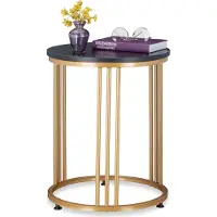 Relaxdays bijzettafel - voor bank - marmer look - rond - 51 x 41 cm - metaal - woonkamer - zwart