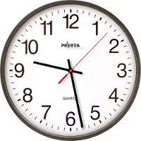 Peweta kwarts wandklok met stil uurwerk Ø 250 mm, zwarte kunststof behuizing, 1,5 V batterijvoeding