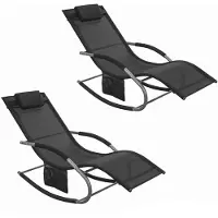 SoBuy Set van 2 Ligstoelen, Tuinstoelen, Schommelstoel met Verstelbare Hoofdsteun, Opbergzak - Voor Tuin, Balkon, Strand, Buiten, Zwart, OGS28-SCHx2