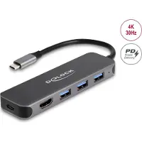 DeLOCK 3 Port USB Hub and 4K HDMI output with USB Type-C connection and PD 85 Watt