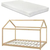En.casa Kinderbed Cerro huisbed met matras 120x200 cm houtkleurig