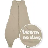 Meyco Baby Slub met Team No Sleep applicatie baby winter slaapoverall jumper - taupe/offwhite - 92cm - 2.0 TOG