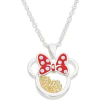 Disney Minnie Silver Plated Brass with Red enamel Bow November Birthstone Floating Stone Necklace