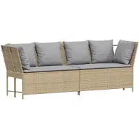 vidaXL Tuinbank met kussens, beige, van polyrotan