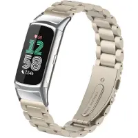 Strap-it Luxe stalen schakel band - geschikt voor Fitbit Charge 5 / 6 - RVS metalen bandje voor Charge 5 / 6 activity tracker (sterrenlicht)