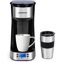 Aigostar 302FX - Koffiezetapparaat - Filterkoffie - 0.42 l - thermosbeker - Timer schakelaar - Ideal voor camping - 750W - RVS/Zwart
