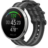 Strap-it Nylon gesp smartwatch bandje - geschikt voor Polar Ignite / Ignite 2 / Ignite 3 / Unite / Pacer - zwart/grijs