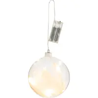 J-Line Bal deco pluimen+led lichtjes glas wit large