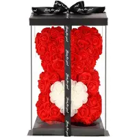 Springos Rozen Beer | Rozenbeer | Rose Bear | Rozen Teddybeer | Liefde | Inclusief Giftbox | 25 x 17 x 16 cm | Rood / Wit