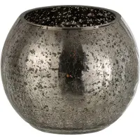 J-Line Windlicht bol craquele glas grijs small