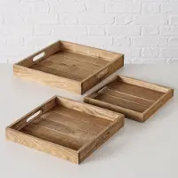 Boltze Dienblad - 3 set - Hout - Afmetingen: 24x24x3cm. 28x28x4cm. 32x32x5cm. - Past in elkaar - sfeervol - Naturel
