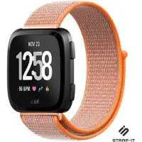 Strap-it Nylon Smartwatch bandje - Geschikt voor Fitbit Versa / Versa 2 nylon bandje - oranje - Horlogeband / Polsband / Armband