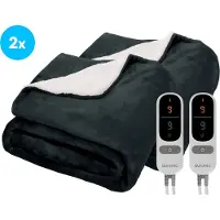 Auronic Elektrische Deken - 180 x 130 cm - Duo Pack - 1 Persoons Warmtedeken - 9 Warmtestanden - Verwarmingsdeken - Sherpa Fleece - Antraciet