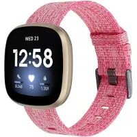 Strap-it Gewven nylon bandje - geschikt voor Fitbit Versa 3 / Fitbit Sense - roze - Maat: Maat S