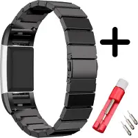 Strap-it Geschikt voor Fitbit Charge 2 bandje metaal zwart + toolkit