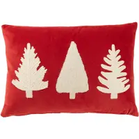 Jline Kussen rechthoek kerstbomen textuur velours rood/wit