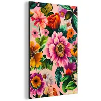 MuchoWow Aluminium schilderij 80x120 cm - Wanddecoratie metaal - Bloemen - Kleurrijk - Roze - Metalen muurdecoratie woonkamer - Decoratie industrieel - Foto op dibond - Industriële accessoires slaapkamer