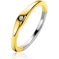 Zinzi gold plated zilveren ring organisch gevormd 3,5mm breed bezet met witte zirconia ZIR2628