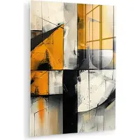MuchoWow Glasschilderij 120x160 cm - Schilderij acrylglas - Geel - Abstract - Modern - Vormen - Foto op glas - Muurdecoratie woonkamer - Wanddecoratie slaapkamer - Schilderijen