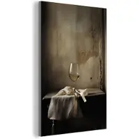 MuchoWow Aluminium schilderij 60x90 cm - Wanddecoratie metaal - Strik - Beige - Witte - Wijn - Metalen muurdecoratie woonkamer - Decoratie industrieel - Foto op dibond - Industriële accessoires slaapkamer