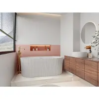 Vente-unique Vrijstaand geribbeld bad van acryl – Wit (glanzend) – 220 liter – 150 x 75 x 58 cm – ALIENA