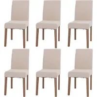 MCW Set van 6 eetkamerstoelen Littau, keukenstoel met hoge rugleuning, stof/textiel chenille hout ~ crème, naturelkleurige poten