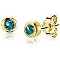 Zinzi MAART oorknoppen 4mm gold plated met geboortesteen blauw aquamarijn zirconia