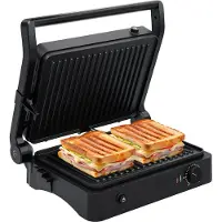 Kitchenbrothers Contactgrill - Grill Apparaat - Uitneembare Grillplaten - Panini Grill - 3 hoogtestanden - Tosti ijzer - 2000W - Zwart