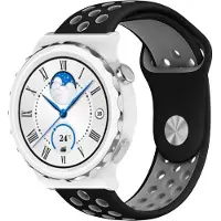 Strap-it Ademend siliconen sport bandje - geschikt voor Huawei Watch GT 3 Pro 43mm / GT 3 42mm / GT 2 42mm - zwart/grijs