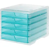 Styro Ladebox styroswing light, 5 laden, uittrekstop & verzonken greep, stapelbaar, B 270 x D 340 x H 255 mm, polystyreen, transparant-aqua