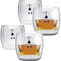 Intirilife 4x dubbelwandig thermoglas 230 ml in beerdesign - koffiemok latte macchiato theeglas espressoglas koffieglas