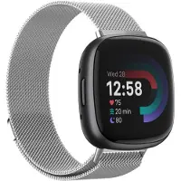 Strap-it Smartwatch bandje - Milanees bandje - geschikt voor Fitbit Versa 4 / Fitbit Sense 2 - zilver - Maat: Maat S