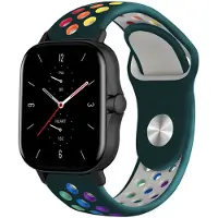Strap-it Siliconen sport bandje - geschikt voor Xiaomi Amazfit GTS 1-2-3-4 - Mini / Amazfit Bip / Bip S / Bip Lite / Bip U Pro / Bip 3 / Amazfit GTR 42mm - dennengroen/kleurrijk
