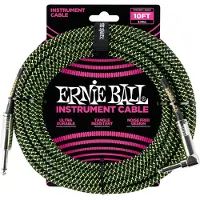 Ernie Ball 6077 10ft Straight-Angle Instrument Cable Black/Green