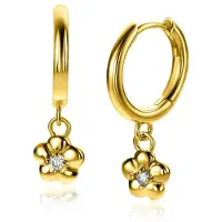 Zinzi 22mm gold plated zilveren oorringen 14mm met bungelende bloemetjes bezet met witte zirconia ZIO2620