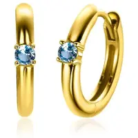 Zinzi DECEMBER oorringen 13mm gold plated met geboortesteen blauw topaas zirconia