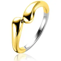 Zinzi gold plated zilveren gladde ring met twee druppelvormen 7mm breed ZIR2682G