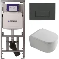 Geberit QeramiQ Dely Swirl Toiletset - 36.3x51.7cm - UP320 inbouwreservoir - met Burda frame - 35mm zitting - bedieningsplaat antraciet mat - rechthoekige knoppen - wit glans