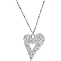 CO88 Collection - 8CN-26473 - schakelketting vrouwen hammered hart met zirconia stenen - 40+5 cm - zilverkleurig