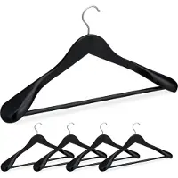 Relaxdays garderobehangers hout - set van 5 - brede schouders - draaibare haak - broekhanger - zwart