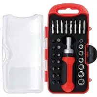 Bgs Bit/dopsleutelset met rateldraaihendel voor bits, omkeerbaar 30 stuks.