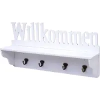 MCW Wandkapstok -D41 Welkom, kapstok plank, 4 haken solide 30x60x13cm ~ wit
