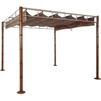 Mendler Pergola -L42, tuinpaviljoen terrasoverkapping, stevig 7cm metalen frame 3x3m bamboe look ~ taupe-bruin