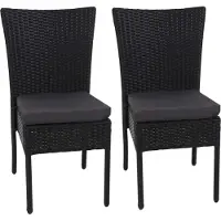 Mendler Set van 2 polyrotan stoelen -G19, balkonstoel, tuinstoel, stapelbaar ~ zwart, kussens donkergrijs
