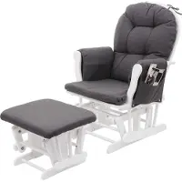Mendler Relaxfauteuil -C76, schommelstoel met hocker ~ stof/textiel, donkergrijs, frame wit