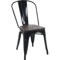 MCW Stoel -A73 incl. houten zitting, bistrostoel stapelstoel, metalen industrieel ontwerp stapelbaar ~ zwart