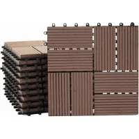 MCW WPC vloertegel Rhone, houtlook balkon/terras, 11x elk 30x30cm = 1m² ~ Premium, koffievierkantjes