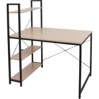 Mendler Bureau met legplank -K81, laptoptafel bureau werktafel, 100x60cm metaal hout ~ natuur