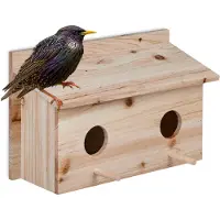 Relaxdays nestkast spreeuwen - hout - 2 invliegopeningen 5 cm - zitstokken - hangend
